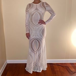 White Long Sleeve netted Maxi